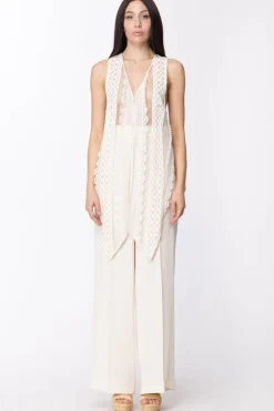 Twin-set Gilet Asimmetrico con Pizzi e TrasparenzeVANIGLIA/NERO