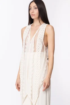 Twin-set Gilet Asimmetrico con Pizzi e TrasparenzeVANIGLIA/NERO