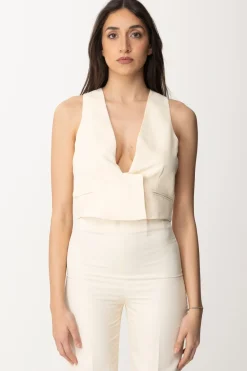 Twin-set Gilet Crop In Lino e ViscosaPARCHMENT