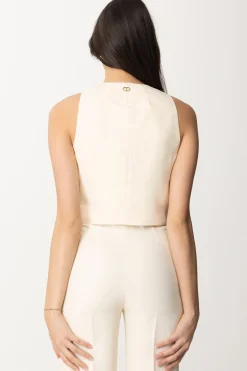 Twin-set Gilet Crop In Lino e ViscosaPARCHMENT