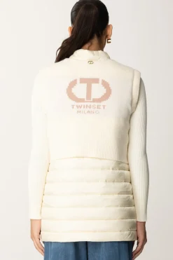 Twin-set Gilet Imbottito con Inserto In MagliaOLD WHITE