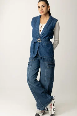 Twin-set Gilet In Denim con Cintura Oval TDENIM