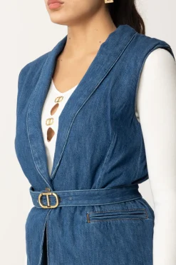 Twin-set Gilet In Denim con Cintura Oval TDENIM