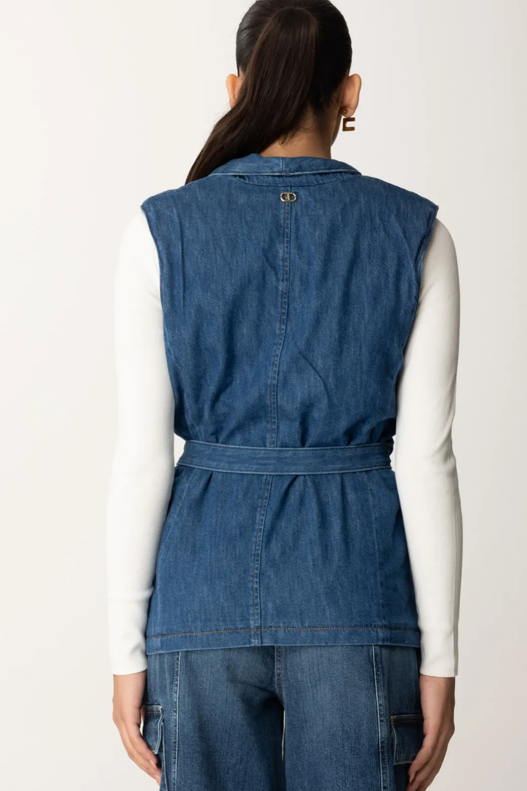 Twin-set Gilet In Denim con Cintura Oval TDENIM
