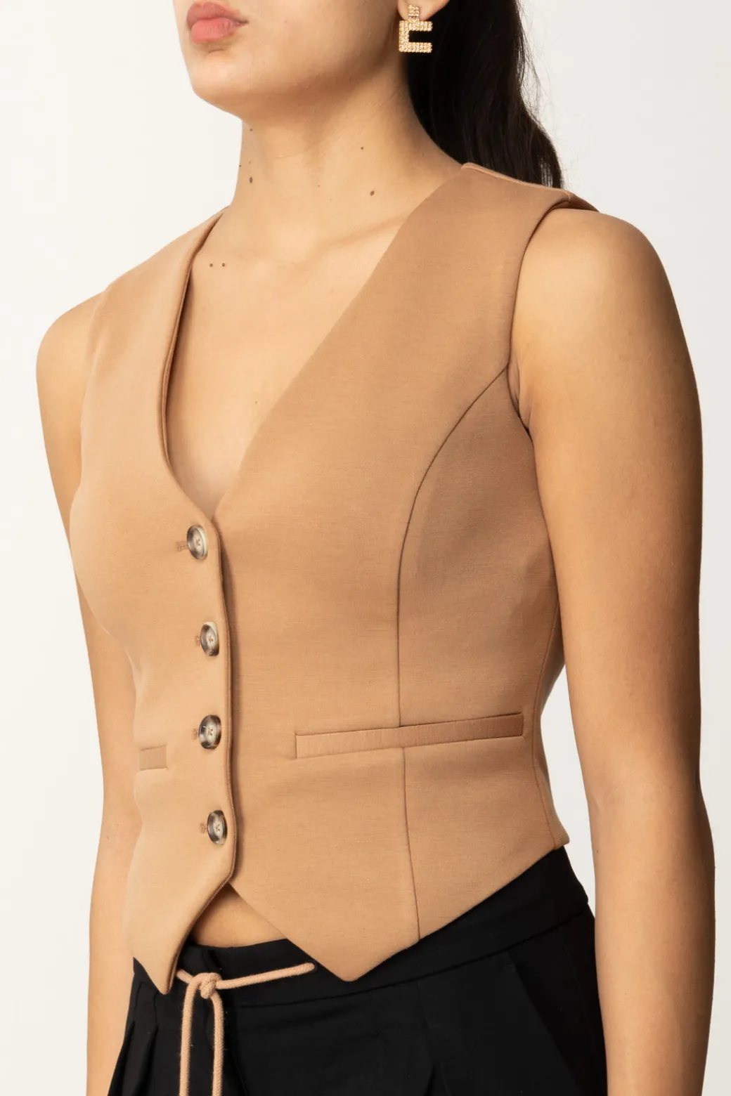 Twin-set Gilet In Tessuto ScubaCARAMEL CAMEL