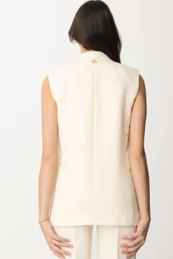 Twin-set Gilet Smoking In Lino e ViscosaPARCHMENT