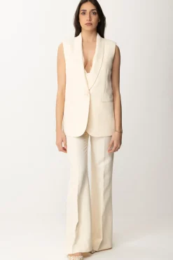 Twin-set Gilet Smoking In Lino e ViscosaPARCHMENT