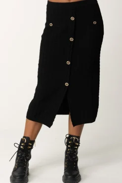 Twin-set Gonna In Maglia a Punto IncrociatoNERO