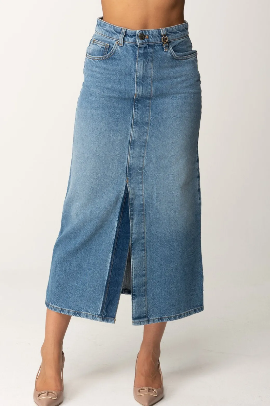 Twin-set Gonna Longuette In JeansDENIM