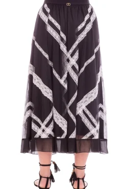 Twin-set Gonna Lunga con Pizzi a ContrastoBIC.NERO/NEVE