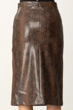 Twin-set Gonna Midi Effetto Pelle Lizard con LogoST.LIZARD COFFEE/BLACK