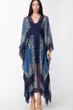 Twin-set Kaftano Lungo con Orli In Pizzo e SottovesteST.FOULARD CACHEMIRE NAUTICAL