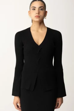 Twin-set Maglia a Costine con Incrocio FrontaleNERO