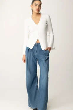 Twin-set Maglia a Costine con Incrocio FrontaleNEVE