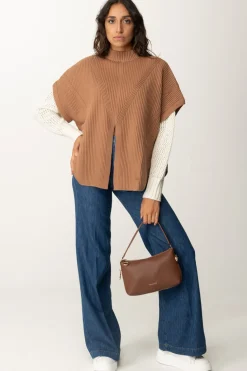 Twin-set Maglia a Poncho con SpacchiCARAMEL CAMEL