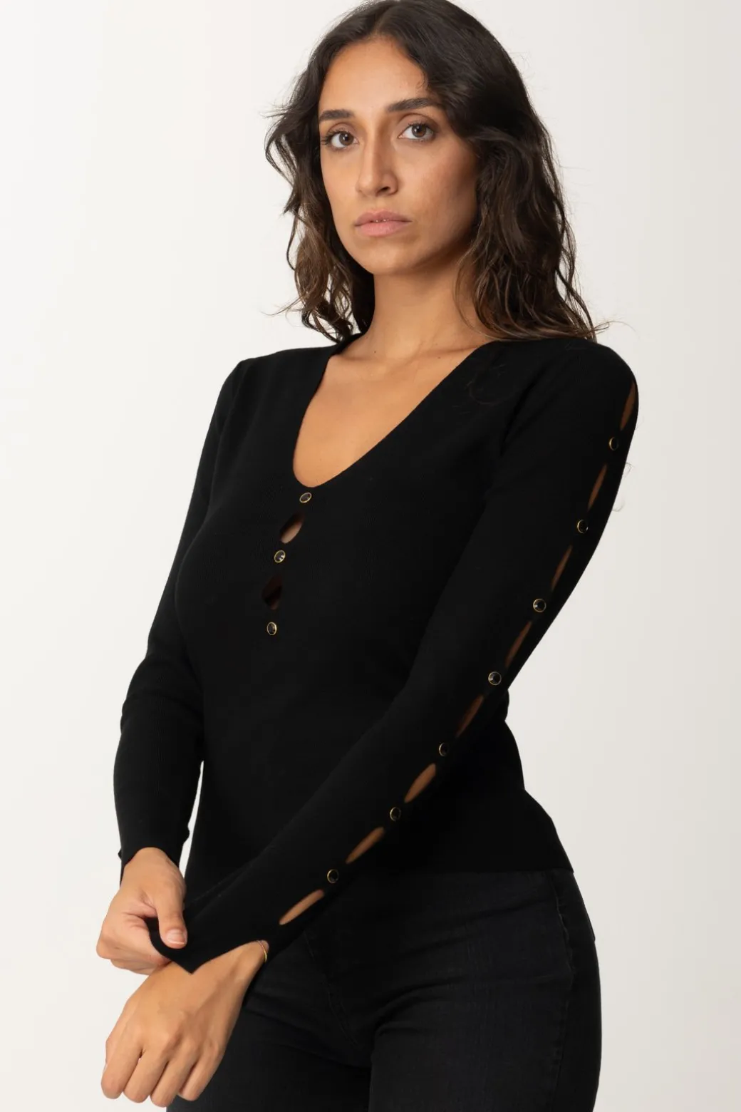 Twin-set Maglia con Aperture e BorchietteNERO