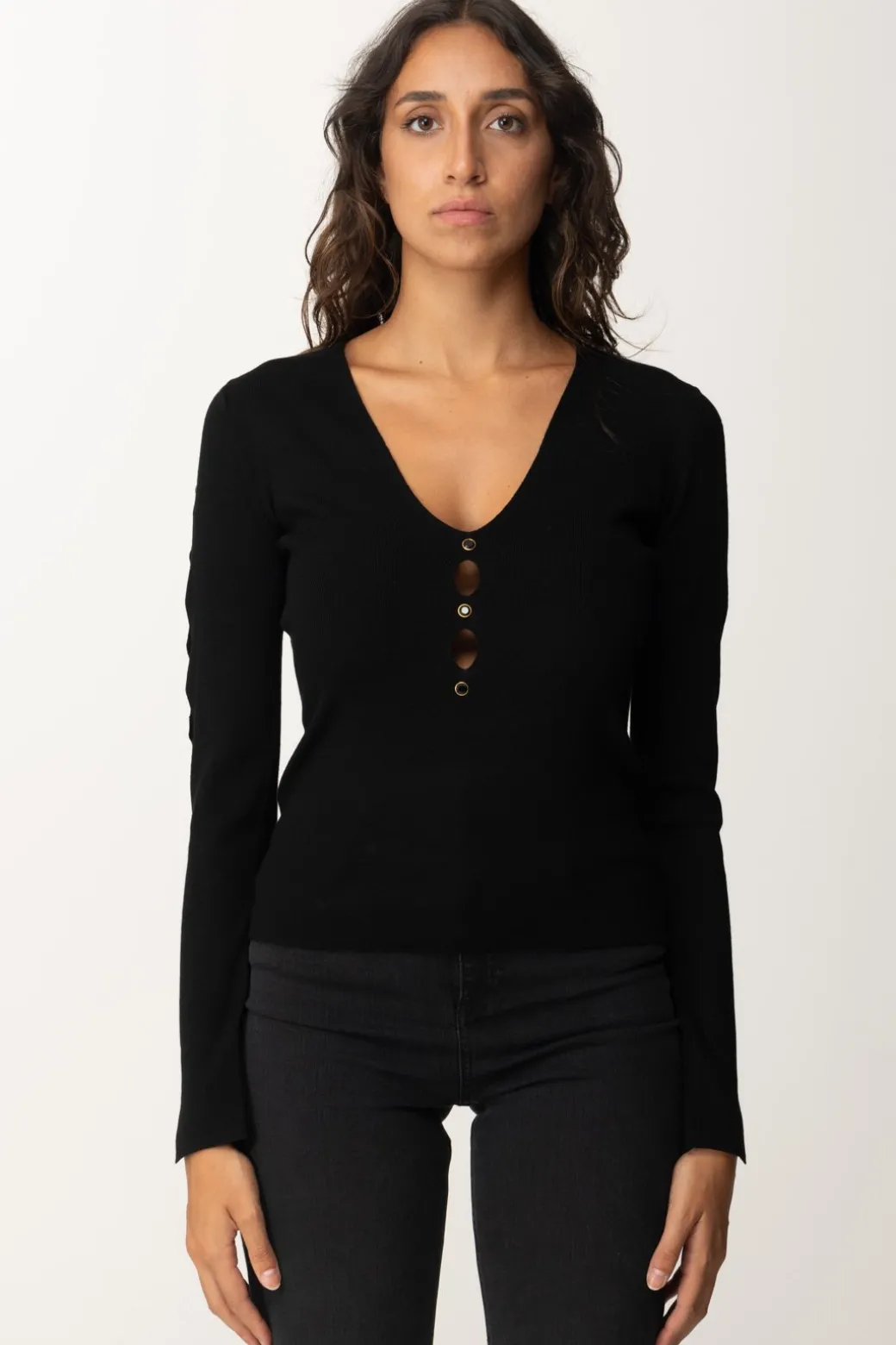 Twin-set Maglia con Aperture e BorchietteNERO