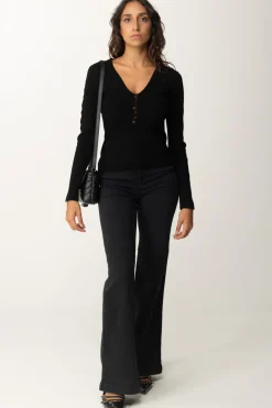 Twin-set Maglia con Aperture e BorchietteNERO