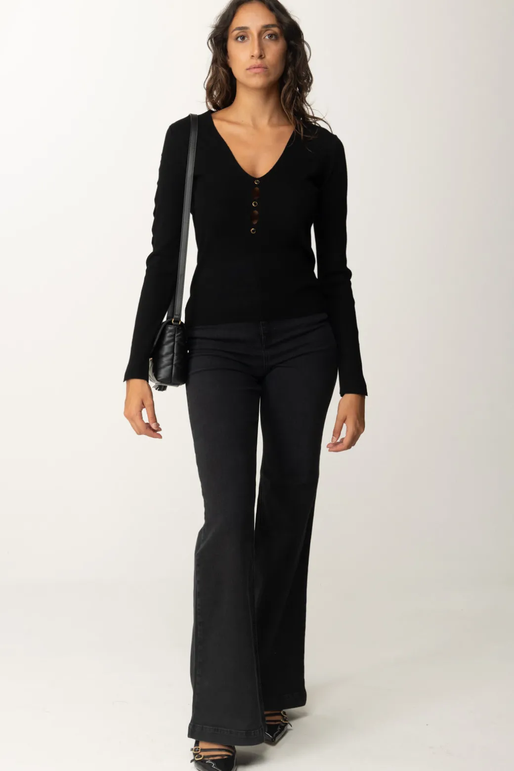 Twin-set Maglia con Aperture e BorchietteNERO