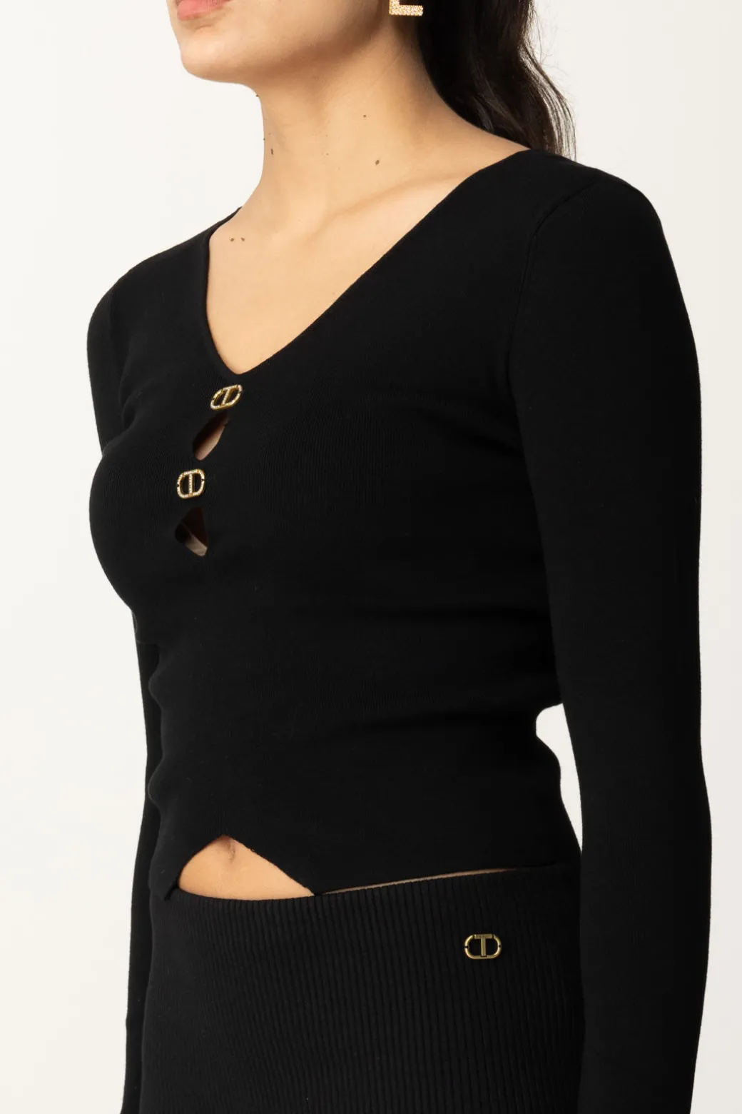 Twin-set Maglia con Dettagli LogatiNERO