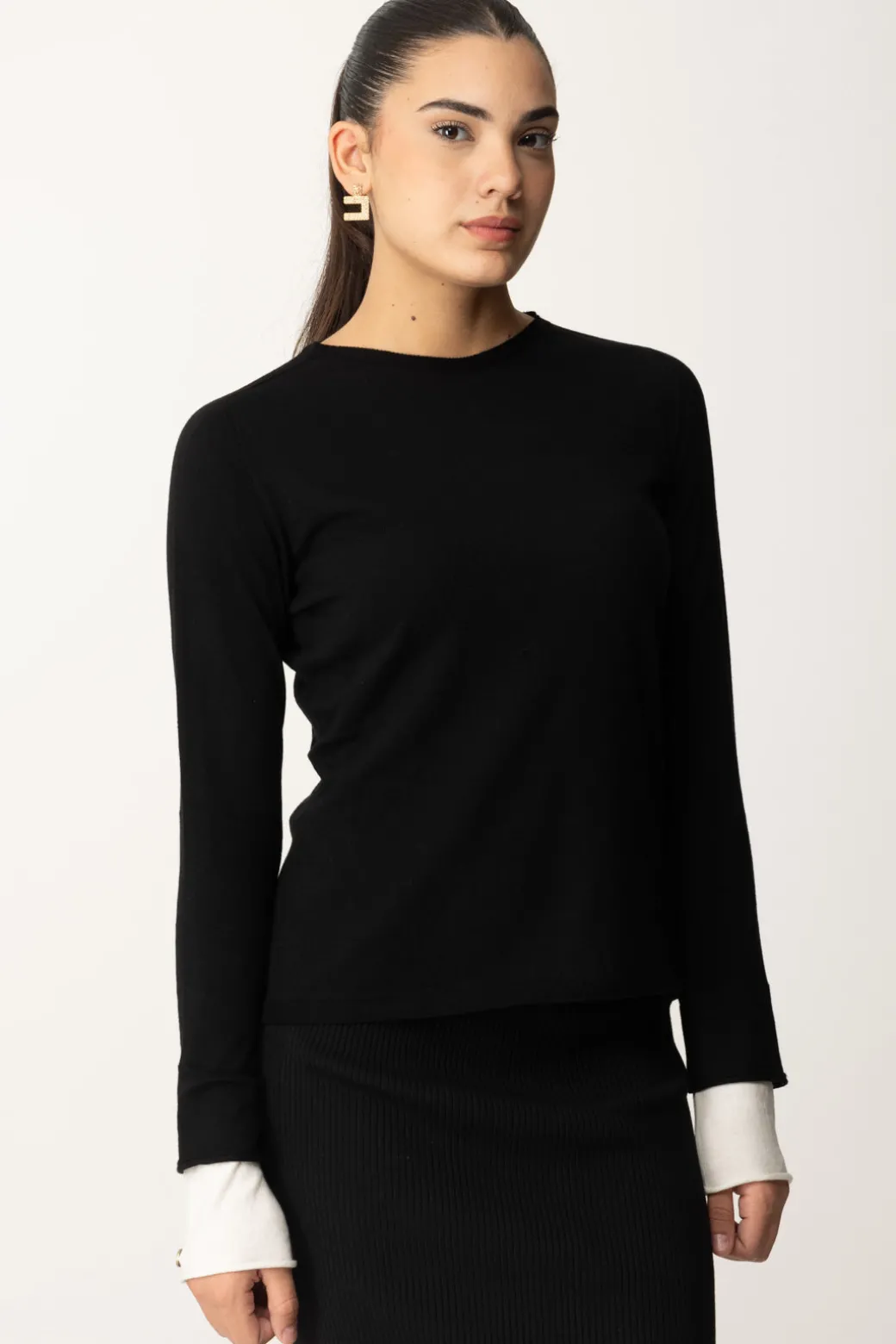 Twin-set Maglia con Logo Sui PolsiniBIC.NERO/NEVE