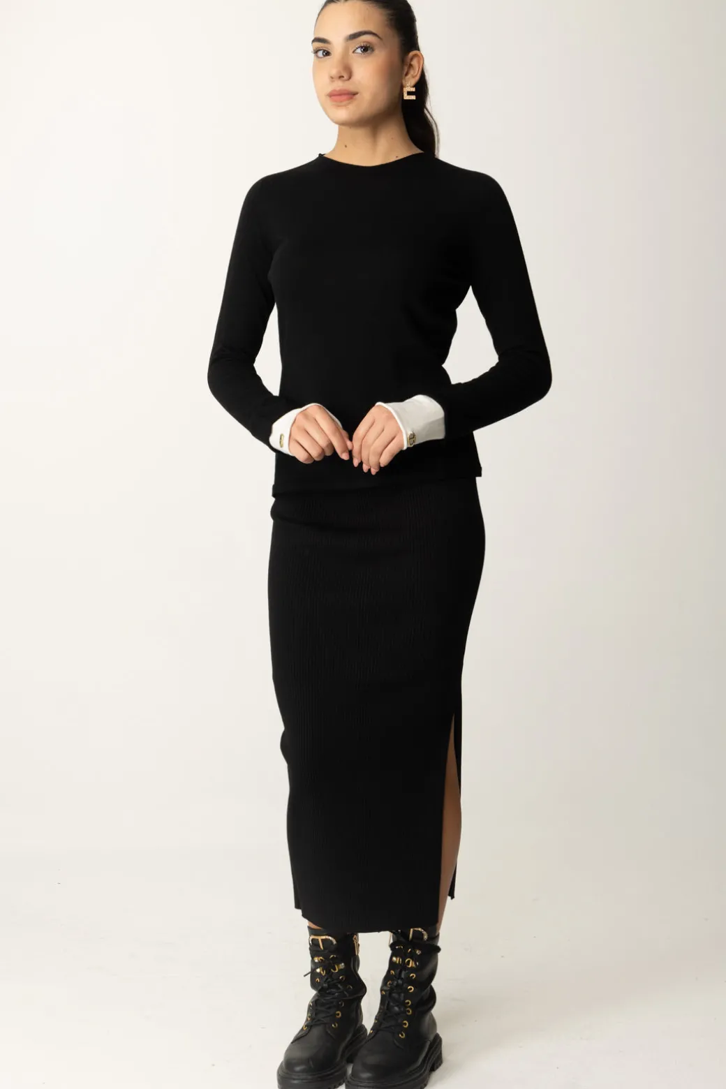 Twin-set Maglia con Logo Sui PolsiniBIC.NERO/NEVE