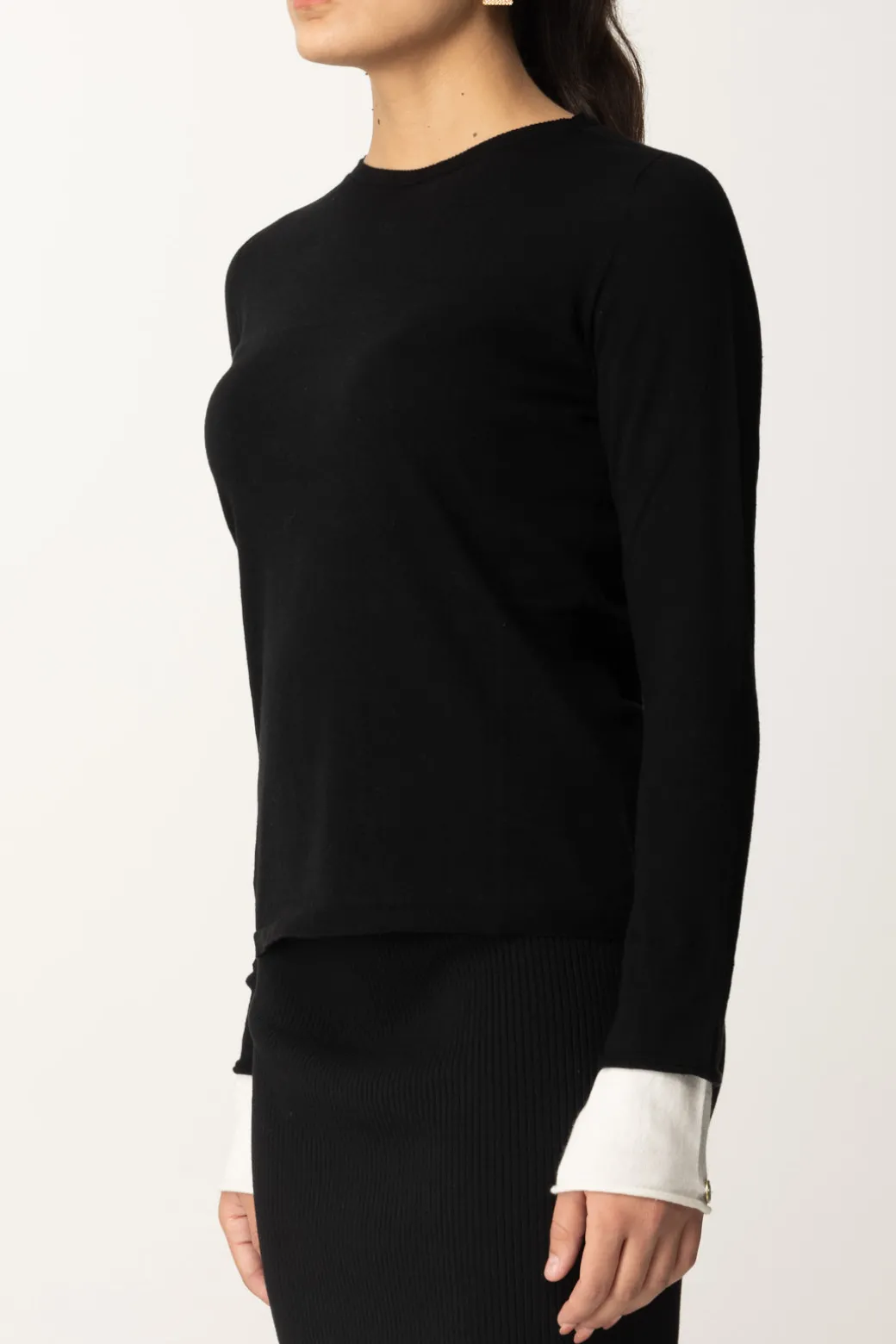 Twin-set Maglia con Logo Sui PolsiniBIC.NERO/NEVE