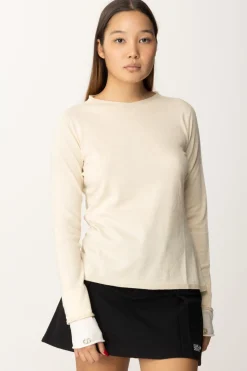 Twin-set Maglia con Logo Sui PolsiniBIC.LIGHT BEIGE/NEVE