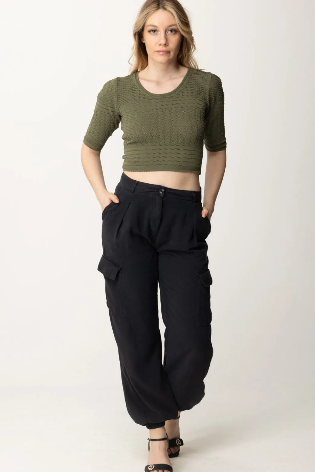 Twin-set Maglia con Mix Di PuntiGRAY GREEN SCURO