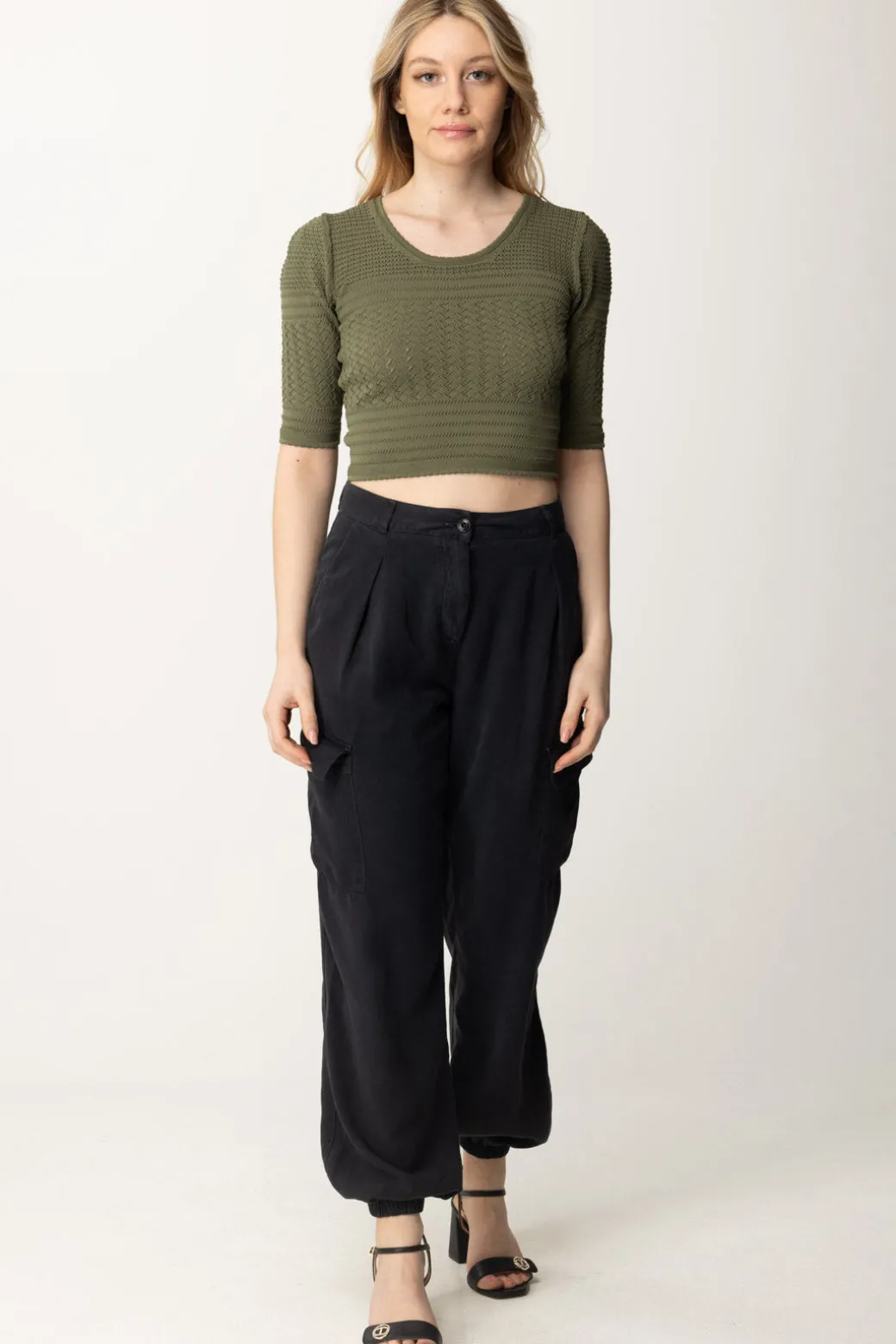 Twin-set Maglia con Mix Di PuntiGRAY GREEN SCURO