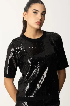 Twin-set Maglia Maniche Corte Full PaillettesNERO