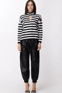 Twin-set Maglia Righe con Scollo a GocciaRIGA NEVE/NERO