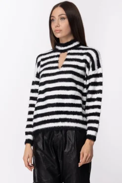 Twin-set Maglia Righe con Scollo a GocciaRIGA NEVE/NERO