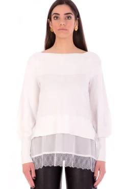 Twin-set Maglia Scollo a Barca con Balza In PizzoNEVE