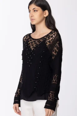 Twin-set Maglia Traforata con PerlineNERO