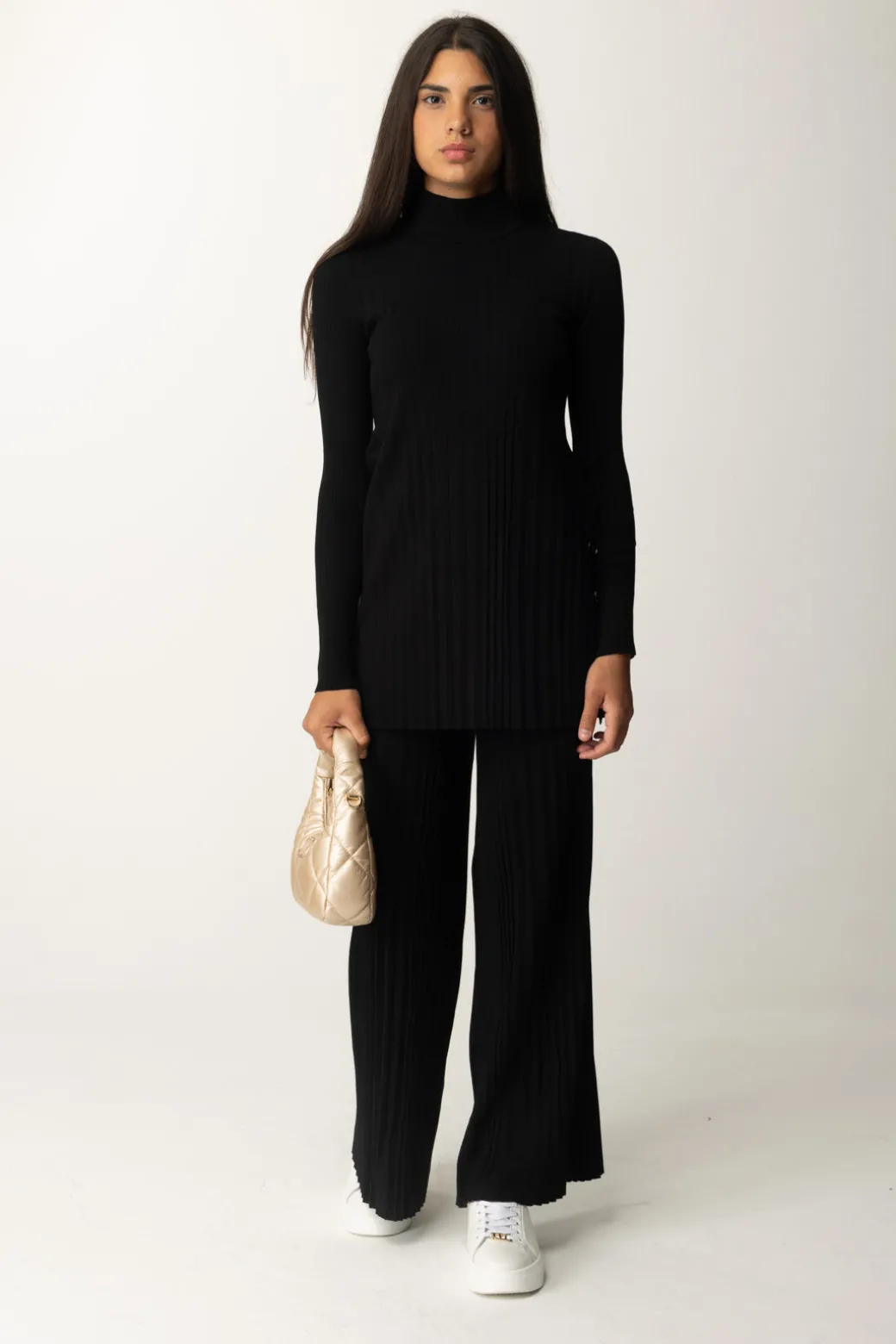 Twin-set Maxi Maglia Plissé con BottoniNERO