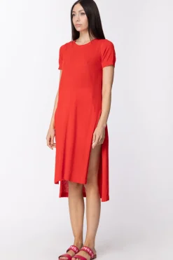 Twin-set Maxi T-shirt Lunga con Spacchi Ai FianchiCORALLO