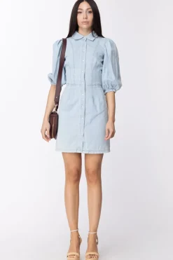 Twin-set Mini Abito Chemisier In Jeans con Maniche a SbuffoDENIM CHIARO