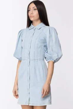 Twin-set Mini Abito Chemisier In Jeans con Maniche a SbuffoDENIM CHIARO