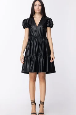 Twin-set Mini Abito con Balze In Tessuto SpalmatoNERO