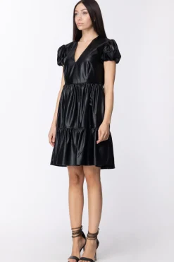 Twin-set Mini Abito con Balze In Tessuto SpalmatoNERO