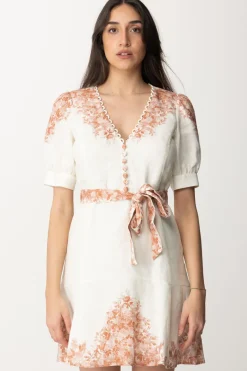 Twin-set Mini Abito In Lino Stampa FioriST.TOILE DE JOUY NEVE/PAPAYA