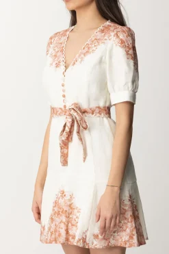 Twin-set Mini Abito In Lino Stampa FioriST.TOILE DE JOUY NEVE/PAPAYA