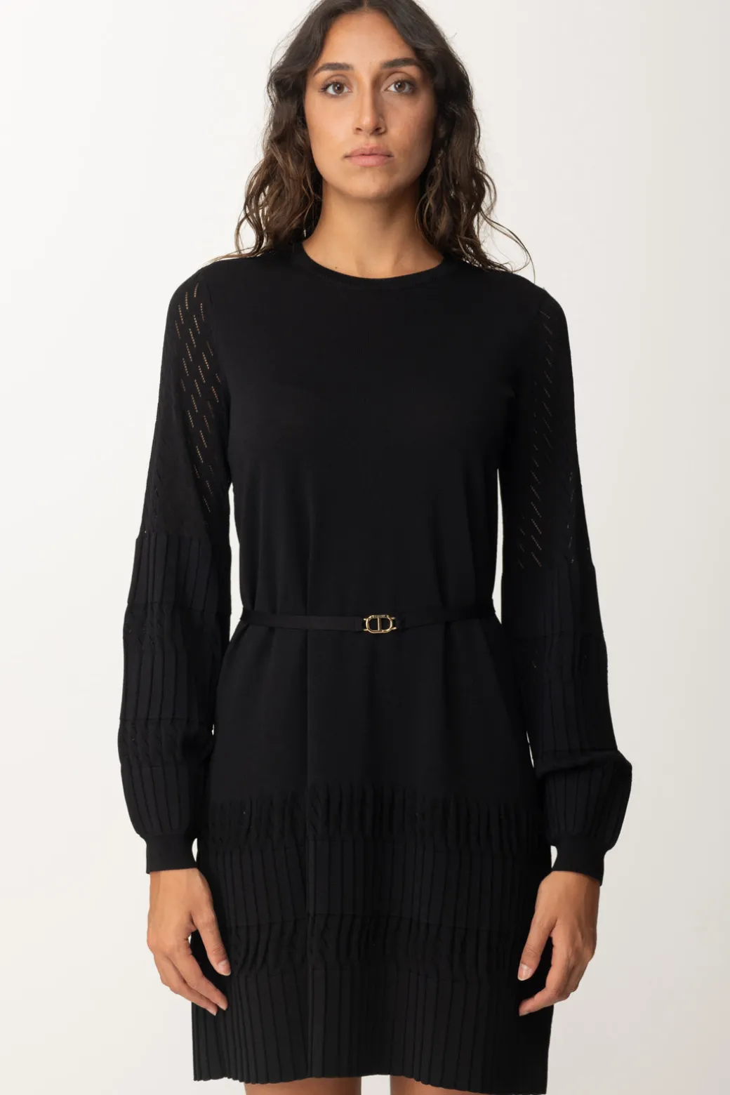 Twin-set Mini Abito In Maglia con CinturaNERO