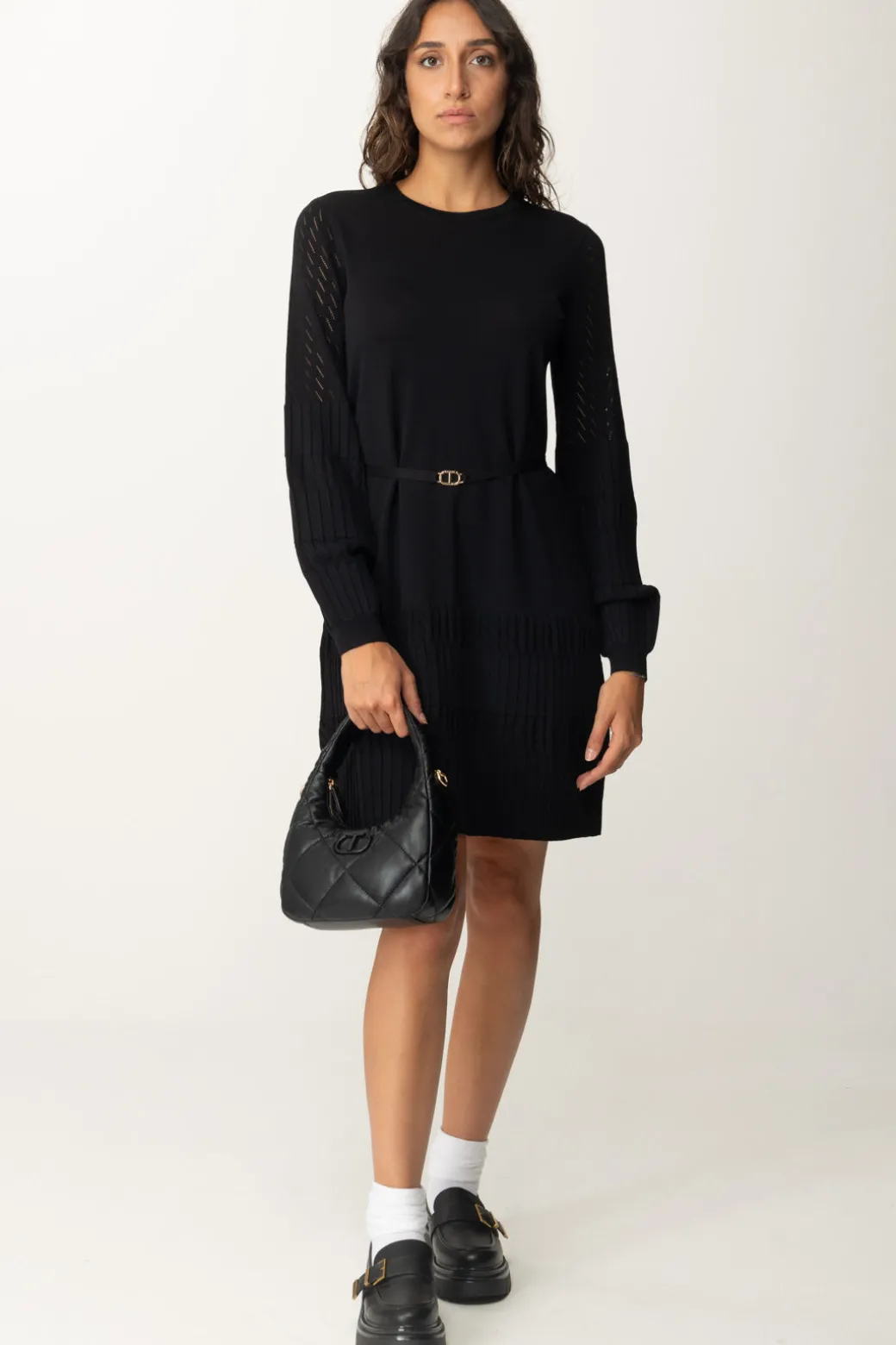 Twin-set Mini Abito In Maglia con CinturaNERO