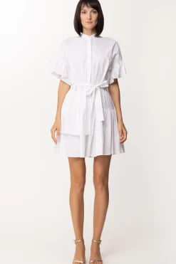 Twin-set Mini Abito In Popeline con Balze e FusciaccaBIANCO OTTICO