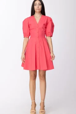 Twin-set Mini Abito Maniche a Palloncino e Gonna con PiegheROSA NEON