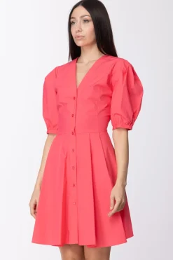 Twin-set Mini Abito Maniche a Palloncino e Gonna con PiegheROSA NEON