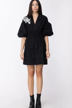 Twin-set Mini Abito Ricamo Fiore e Maniche a SbuffoNERO