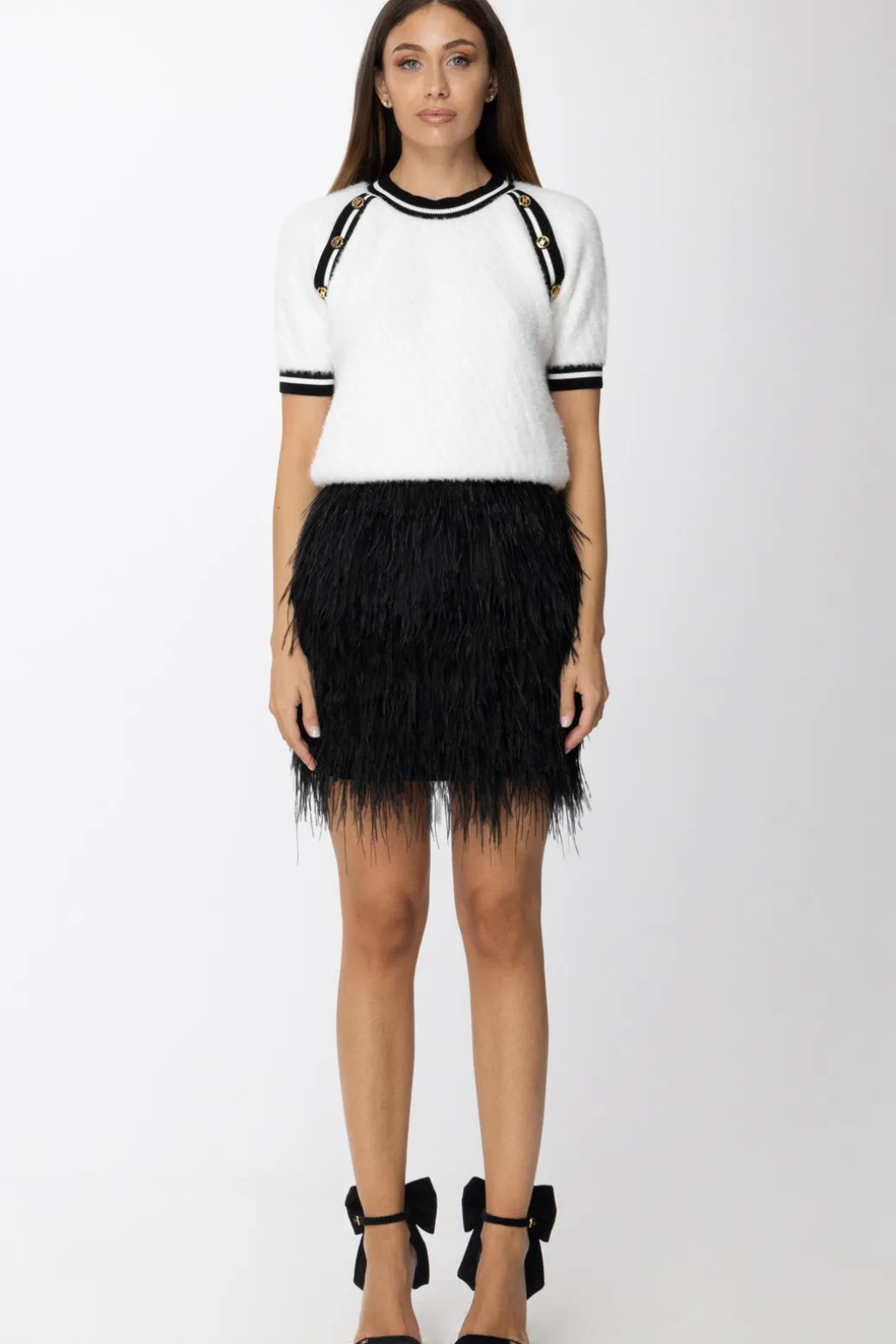Twin-set Minigonna In Raso con PiumetteNERO
